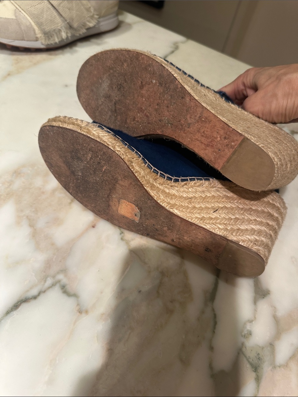 Celine Deep Blue Open-Toe Wedge Espadrilles - Picture 7 of 8